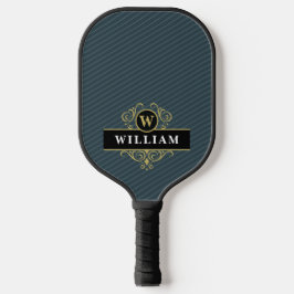 Eleganter Schwarzer Monogram Pinstripe Pickleball Schläger