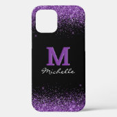 Eleganter Schwarzer Monogramm-Lila Glitzer Case-Mate iPhone Hülle (Rückseite)