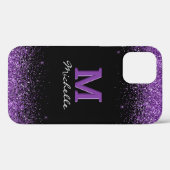 Eleganter Schwarzer Monogramm-Lila Glitzer Case-Mate iPhone Hülle (Rückseite (Horizontal))