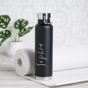Eleganter schwarzer Name beschriftet Trinkflasche