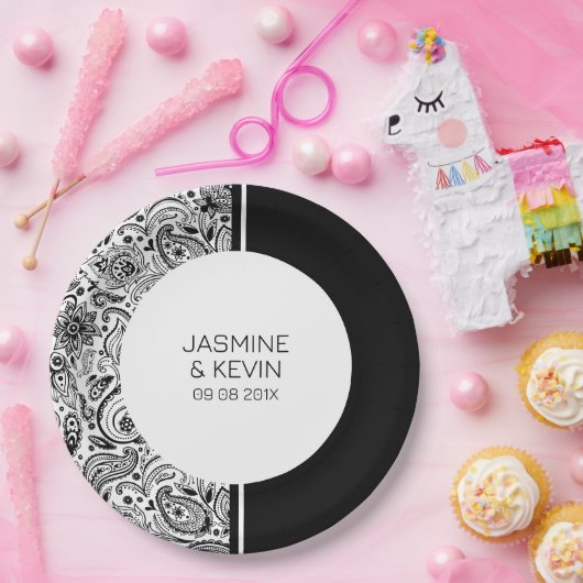 Eleganter schwarzer Paisley auf dem Bildschirm "We Pappteller (Party)