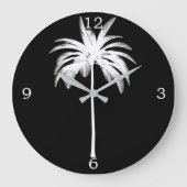 Eleganter Schwarzer Palm Tree Vintag tropisch Große Wanduhr (Vorderseite)