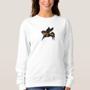 Eleganter schwarzer Pegasus-Vintage-Karussellpferd Sweatshirt