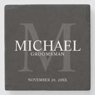 Eleganter Schwarzer Personalisierter Trauzeuge Steinuntersetzer