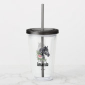 Eleganter Schwarzer Pferdekopf mit Blume Wasserfar Acryltrinkbecher (Vorderseite)