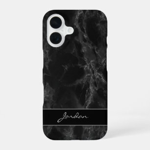 Eleganter schwarzer polierter Marmorstein mit Name iPhone 16 Hülle