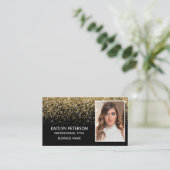 Eleganter schwarzer QR-Code-Foto-Goldglitter Visitenkarte (Stehend Vorderseite)