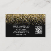 Eleganter schwarzer QR-Code-Foto-Goldglitter Visitenkarte (Rückseite)