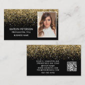 Eleganter schwarzer QR-Code-Foto-Goldglitter Visitenkarte (Vorne/Hinten)