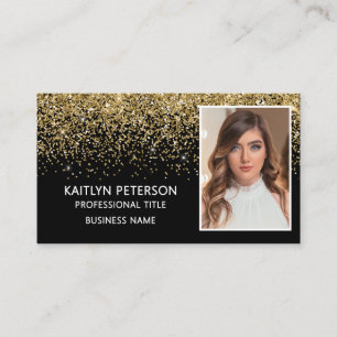 Eleganter schwarzer QR-Code-Foto-Goldglitter Visitenkarte