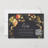 Eleganter schwarzer QR-Code Hochzeit RSVP Karte (Vorderseite)
