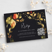 Eleganter schwarzer QR-Code Hochzeit RSVP Karte