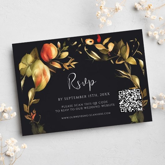 Eleganter schwarzer QR-Code Hochzeit RSVP Karte