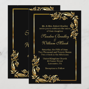 Eleganter schwarzer Rahmen mit goldenem Druck Einladung