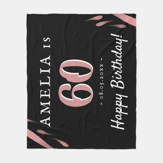 Eleganter Schwarzer Rosa Wasserfarbe 60. Geburtsta Fleecedecke (Vorderseite)