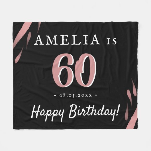 Eleganter Schwarzer Rosa Wasserfarbe 60. Geburtsta Fleecedecke (Vorderseite (Horizontal))