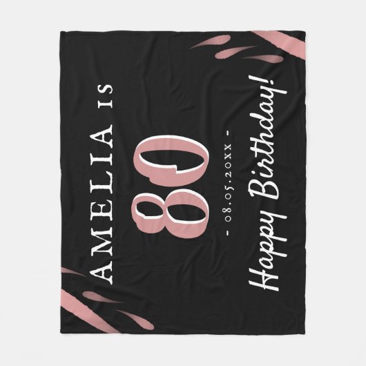 Eleganter Schwarzer Rosa Wasserfarbe 80. Geburtsta Fleecedecke (Vorderseite)