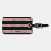 Eleganter Schwarzer Rose Gold Glitzer gestreift Gepäckanhänger (Vorderseite horizontal)