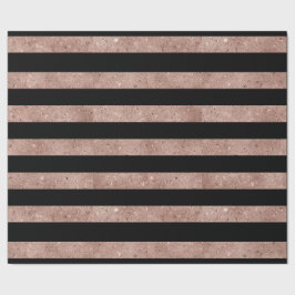 Eleganter Schwarzer Rose Gold Glitzer gestreift Geschenkpapier