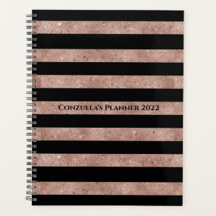 Eleganter Schwarzer Rose Gold Glitzer gestreift Planer