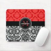 Eleganter schwarzer roter Damast personalisiert Mousepad (Mit Mouse)