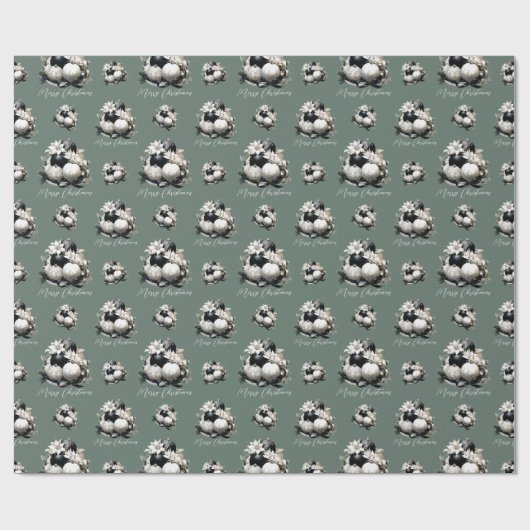 Eleganter schwarzer Salbei, grünes Elfenbein Weihn Geschenkpapier (Flach)