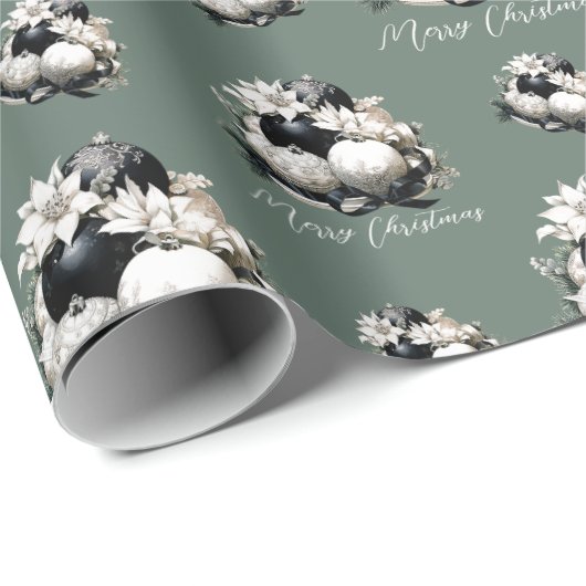 Eleganter schwarzer Salbei, grünes Elfenbein Weihn Geschenkpapier (Rolleneckpunkt)