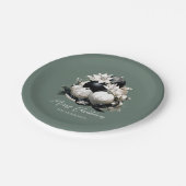 Eleganter schwarzer Salbei, grünes Elfenbein Weihn Pappteller (Schrägansicht)