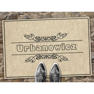 Eleganter Schwarzer Schnörkel Individuelle Name Wi Fußmatte