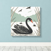 Eleganter Schwarzer Schwan Leinwanddruck (Insitu (Holzboden))