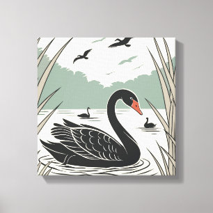 Eleganter Schwarzer Schwan Leinwanddruck