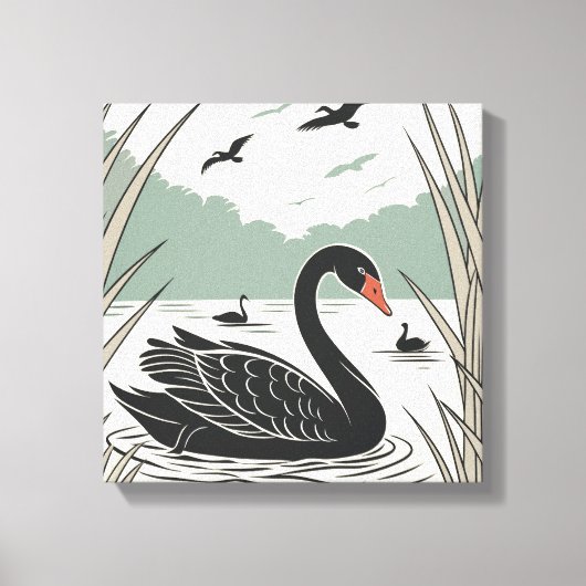 Eleganter Schwarzer Schwan Leinwanddruck (Vorderseite)