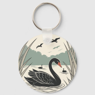 Eleganter Schwarzer Schwan Schlüsselanhänger