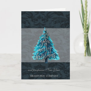 Eleganter schwarzer silberblauer Weihnachtsbaum, Feiertagskarte