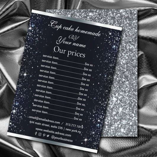 Eleganter schwarzer silberner Glitter-Liste Flyer