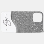 Eleganter schwarzer silberner Glitter-Monogramm-Na Case-Mate iPhone Hülle (Rückseite (Horizontal))