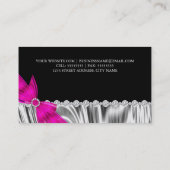 Eleganter schwarzer Silberseide Hot Pink Bow Visitenkarte (Rückseite)