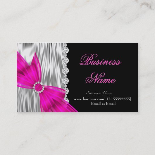 Eleganter schwarzer Silberseide Hot Pink Bow Visitenkarte (Vorderseite)