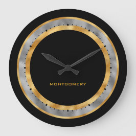 Eleganter Schwarzer Silberstreifen Personalisiert Große Wanduhr
