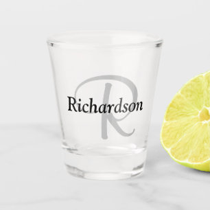 Eleganter schwarzer Silver Gray Monogram Name Schnapsglas