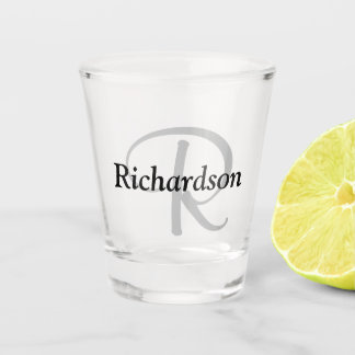 Eleganter schwarzer Silver Gray Monogram Name Schnapsglas