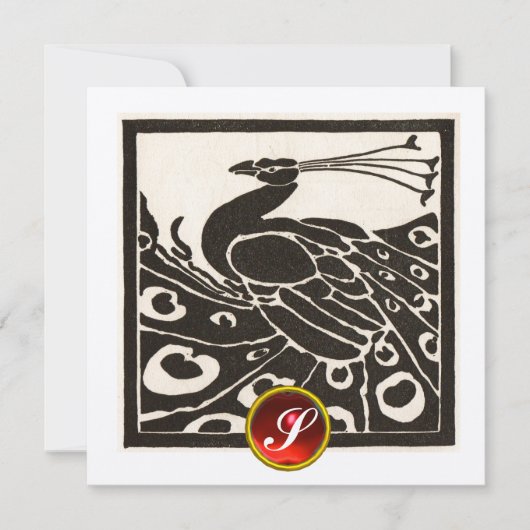 ELEGANTER SCHWARZER SILVER PEACOCK, ROTER RUBY GEM EINLADUNG (Vorderseite)