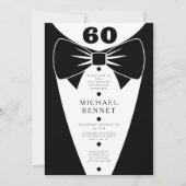 Eleganter schwarzer Smoking 60. Geburtstag Einladung (Vorderseite)