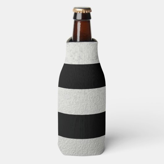 Eleganter Schwarzer Streifen Silberfolie bedruckt Flaschenkühler (Flaschenvorderseite)