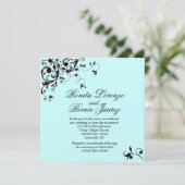 Eleganter Schwarzer Swirl - Meeresgrün Einladung (Stehend Vorderseite)