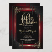 Eleganter Schwarzer Tropfen Border Dark Red 50. Ge Einladung (Vorne/Hinten)