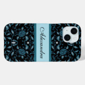Eleganter schwarzer und Aquamariner Damast Case-Mate iPhone Hülle (Rückseite (Horizontal))