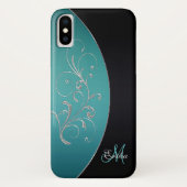 Eleganter schwarzer und aquamariner Monogramm Case-Mate iPhone Hülle (Rückseite)