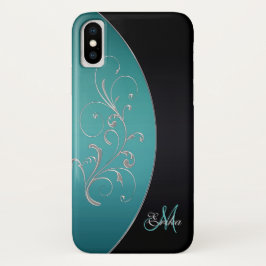 Eleganter schwarzer und aquamariner Monogramm Case-Mate iPhone Hülle