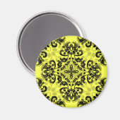 Eleganter schwarzer und gelber Damast Magnet (Vorderseite/Rückseite)
